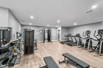 the gym is equipped with cardio equipment and weights